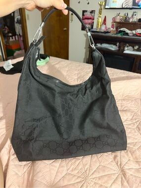 Gucci Black Monogram Hobo Shoulder Bag